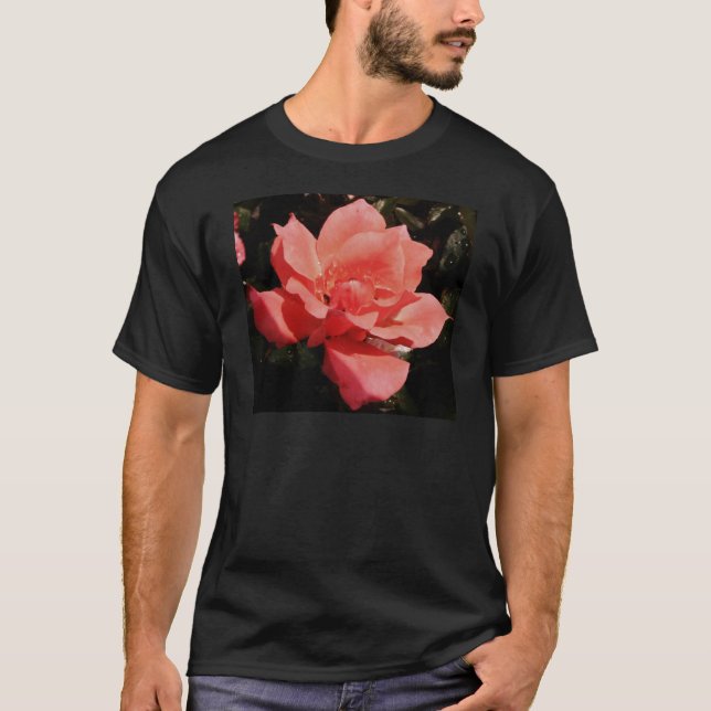 Pretty Peach Pink Rose floral T-Shirt (Front)