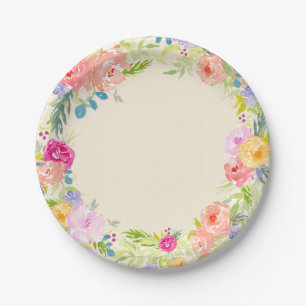 Pretty Peach Pink Watercolor Floral Paper Plate