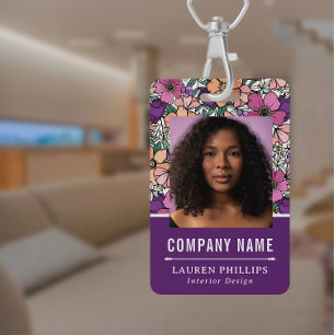 Pretty Peach & Purple Floral Pattern Business ID Badge