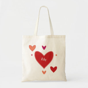 Pretty Peach & Red Large Heart Valentine’s Day  Tote Bag