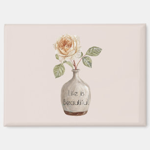 Pretty Peach Rose Flower in Vase Birthday Magnet