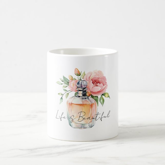 Pretty Peach Roses Perfume Bottle Coffee Mug (Center)