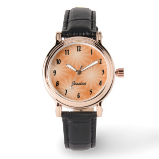 Pretty Peach Sunburst Watch with Personalised Name