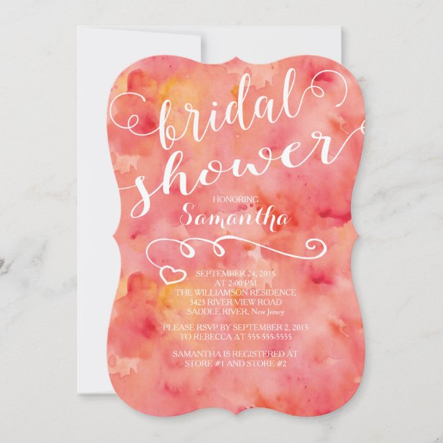 Pretty Peach Watercolor Bridal Shower Invitation (Front)
