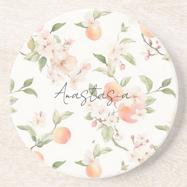 Pretty Peaches Floral Coaster (Front)