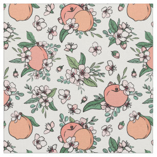 Pretty Peaches & Peach Blossom Floral Pattern Fabric