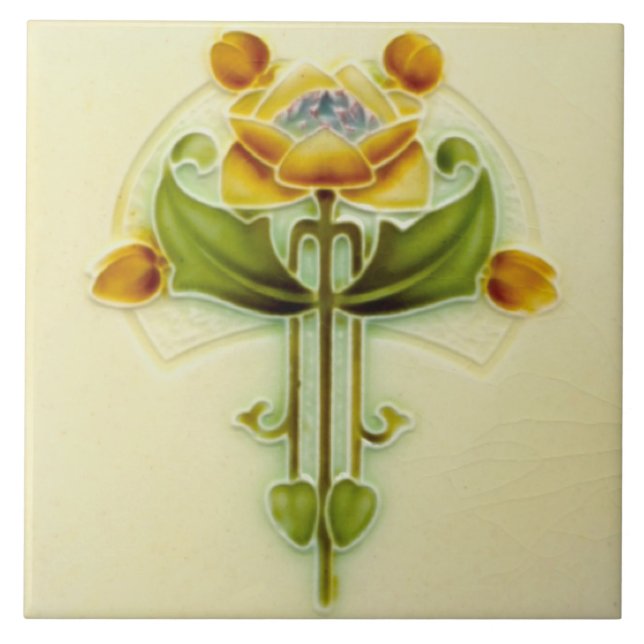 Pretty Peachy Repro Antique Art Nouveau Floral Tile (Front)