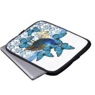 Pretty Peacock and blue butterflies Laptop Sleeve