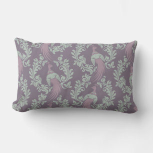 Pretty Peacock Damask Pattern Lumbar Cushion