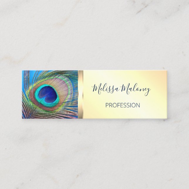 Pretty Peacock Feather Professional Mini Business Card (Front)