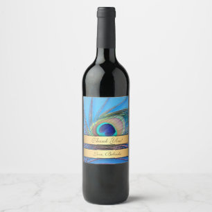Pretty Peacock Feather Wine Label