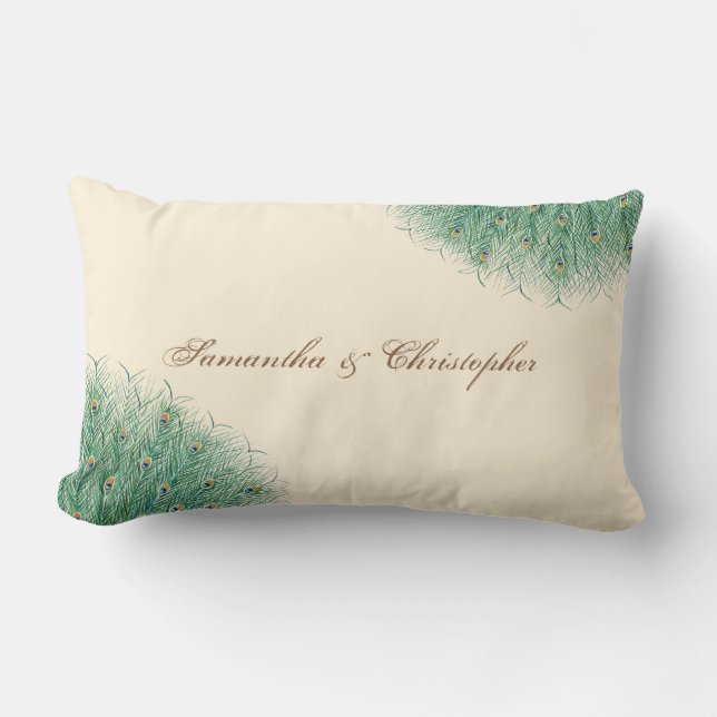 Pretty Peacock Feathers Lumbar Cushion (Front)