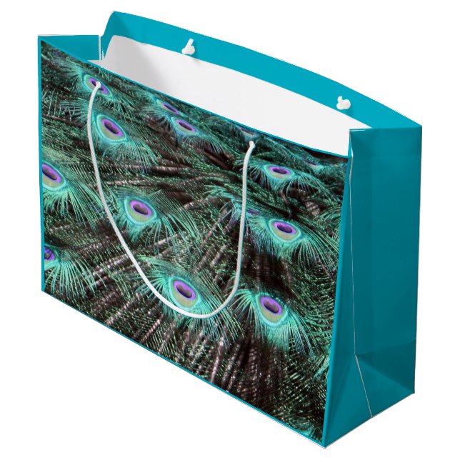 Pretty Peacock Feathers Photo Large Gift Bag (Back Angled)