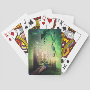 Pretty Peacock Garden Door Design Playing Cards