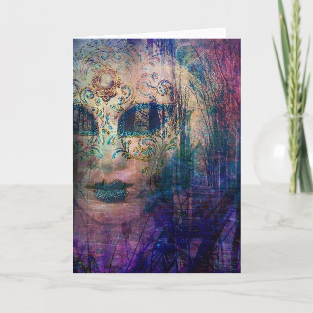 Pretty Peacock Masquerade Mask Greeting Card (Front)