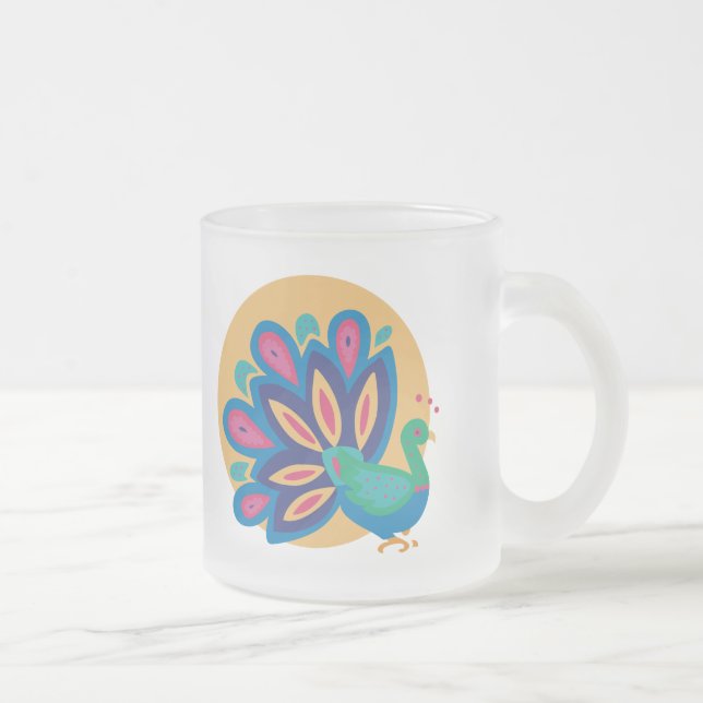 Pretty Peacock One Frosted Glass Coffee Mug (Right)