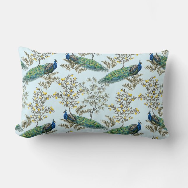 Pretty Peacock Pattern Lumbar Pillow (Front)