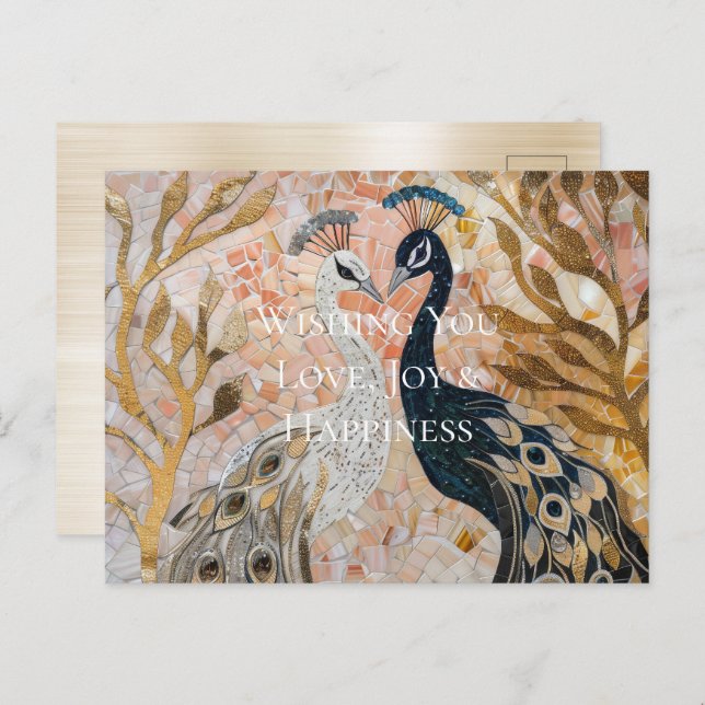 Pretty Peacock Pink Gold Christmas Postcard (Front/Back)