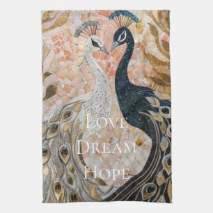 Pretty Peacock Pink Gold Glam Tea Towel