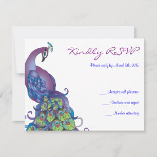 PRETTY PEACOCK Theme Wedding RSVP Reply card