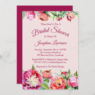 Pretty Peonies Floral Bridal Shower Invitations