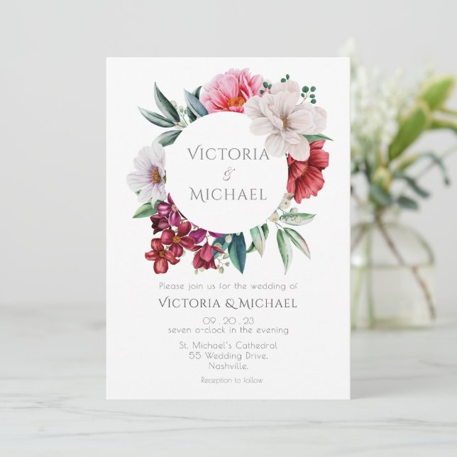 Pretty Peonies Floral Watercolor Wedding Invitation (Standing Front)