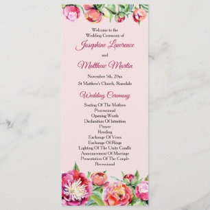 Pretty Peonies Floral Wedding Ceremony Programme
