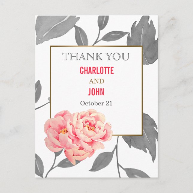 Pretty Peonies Modern Floral Thank You notes Postcard (Front)