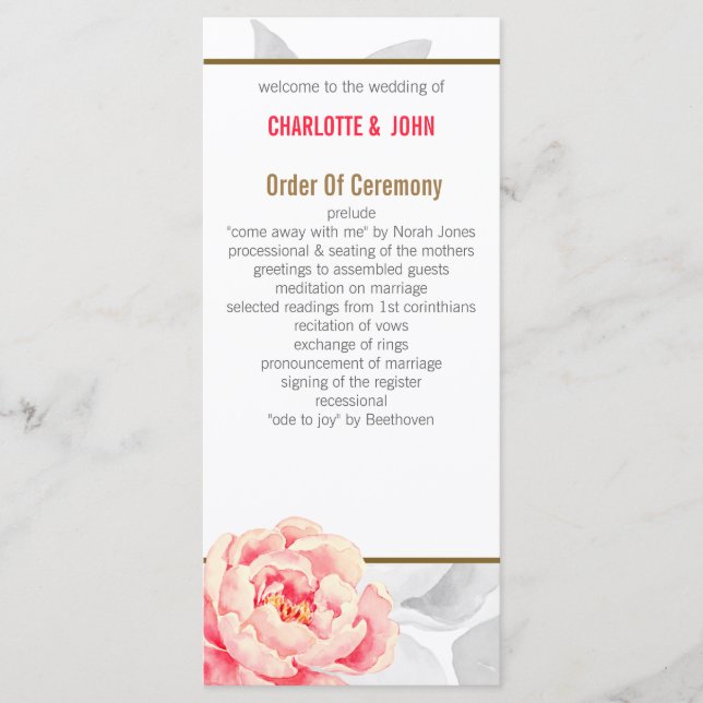 Pretty Peonies Modern Floral wedding programs Programme (Front)