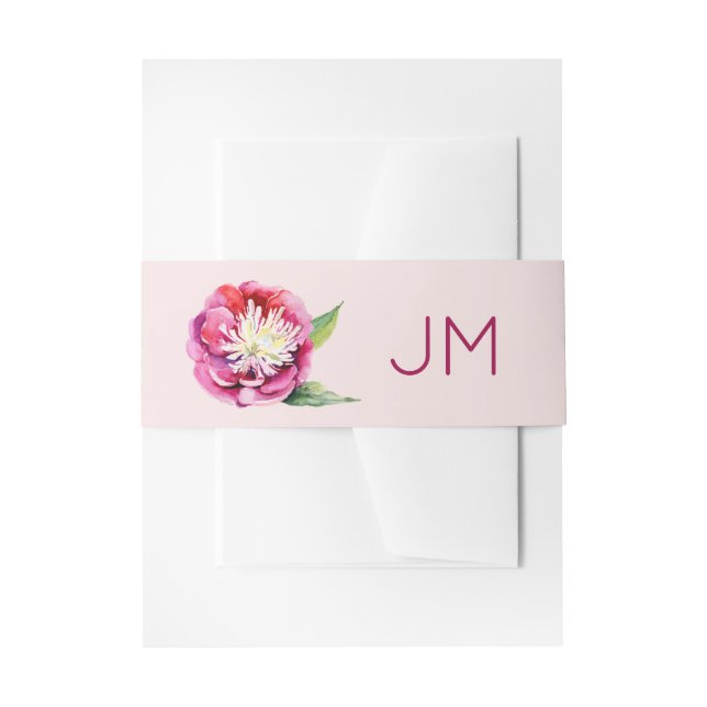 Pretty Peonies Monogram Floral Wedding Invitation Belly Band (Front Example)