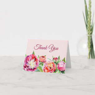 Pretty Peonies Watercolor Floral Thank You Card