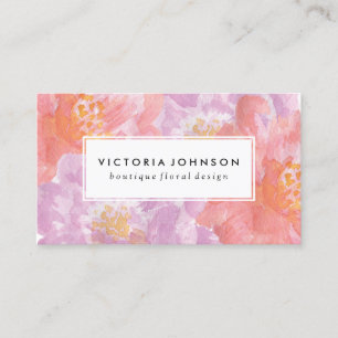 Pretty Peonies   Watercolor Flowers Business Card