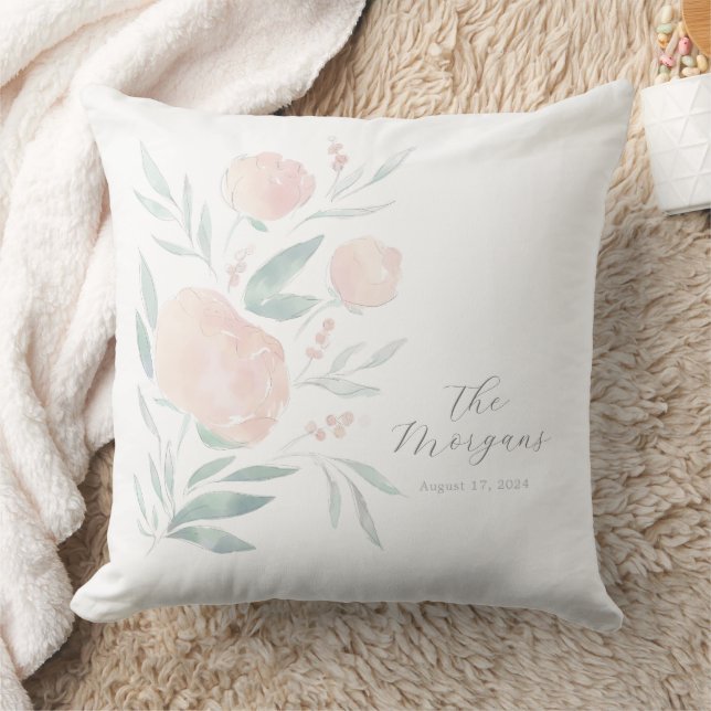 Pretty peony housewarming or newlywed gift cushion (Blanket)