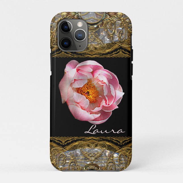 Pretty Peony  Monogram Chic Case-Mate iPhone Case (Back)