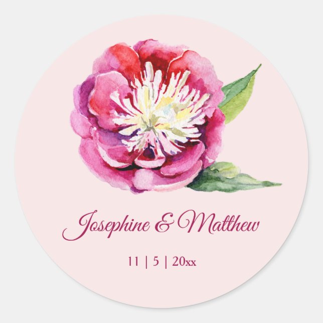 Pretty Peony Watercolor Wedding Stickers (Front)