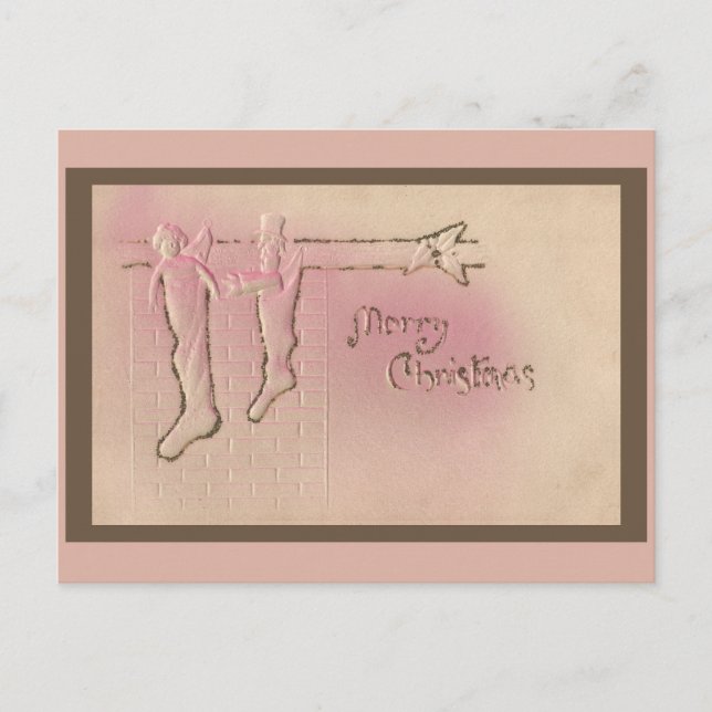 Pretty Peppermint Pink Vintage Christmas Postcard (Front)