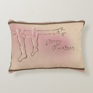 Pretty Peppermint Pink Vintage Christmas Postcard Decorative Cushion
