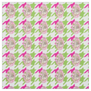 Pretty Perfect pink and green houndstooth Fabric