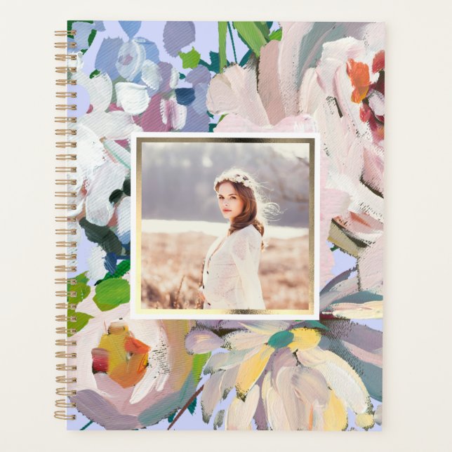 Pretty Periwinkle Blue Watercolor Floral Photo Planner (Front)