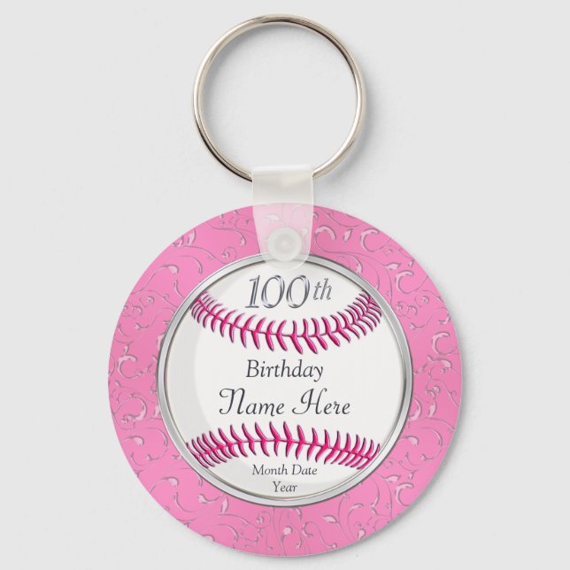 Pretty Personalised 100th Birthday Favours Key Ring (Front)