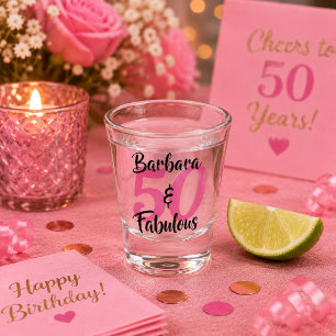 Pretty Personalised 50 and Fabulous Custom Pink Shot Glass