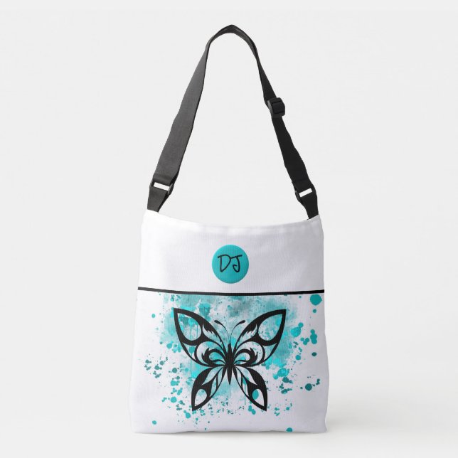 Pretty Personalised Aqua White Butterfly Tote Bag (Front)