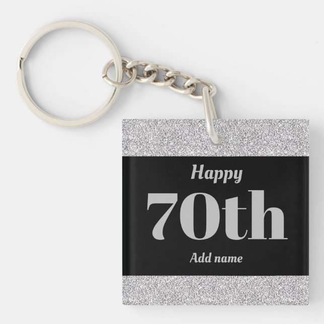 pretty personalised birthday gift keychain 70th (Front)