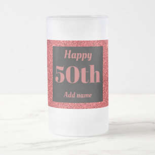 Pretty personalised birthday glass mug gift 50th