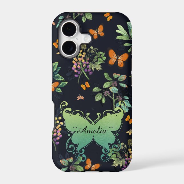 Pretty Personalised Dark Floral Butterfly Pattern (Back)