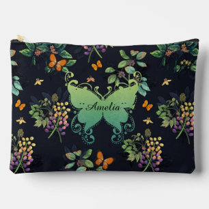 Pretty Personalised Dark Floral Butterfly Pattern Accessory Pouch
