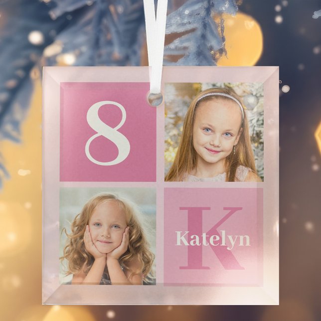 Pretty Personalised Girls Photo Collage Christmas Glass Tree Decoration (Creator Uploaded)