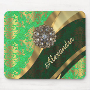 Pretty personalised girly green damask pattern mouse pad
