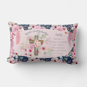 Pretty Personalised GODMOTHER Poem Pink Floral Lumbar Cushion
