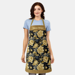 Pretty Personalised Gold Floral Apron